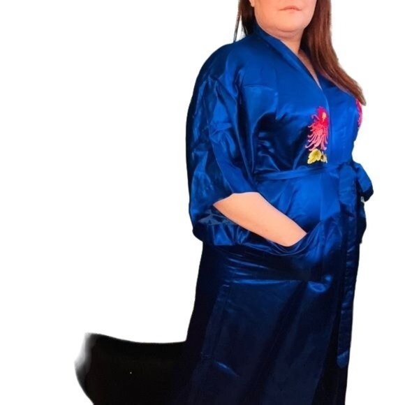 Golden Dragon vintage blue silk dragon robe made in china size Small - Picture 3 of 12